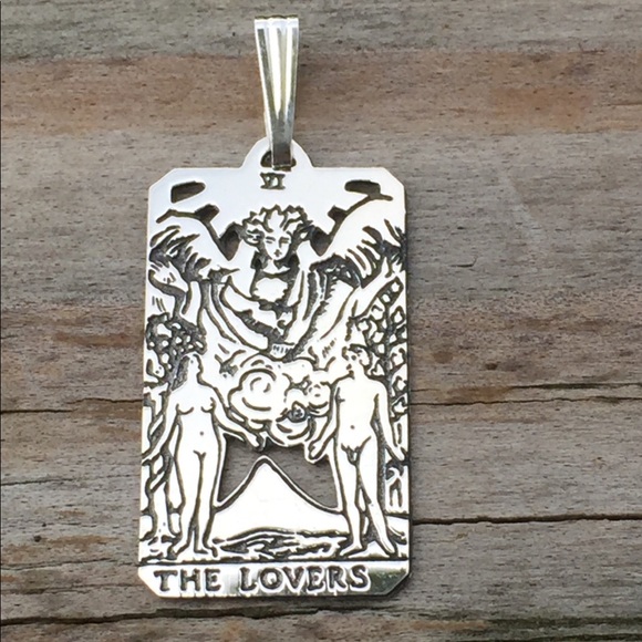 Lovers Tarot Card Pendant .925 Sterling Silver dainty Made in USA